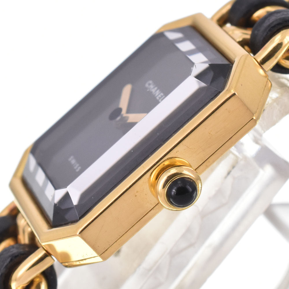 CHANEL Premiere S H0001 Gold Plated / Leather black Dial Quartz Ladies
 Watch G#144725