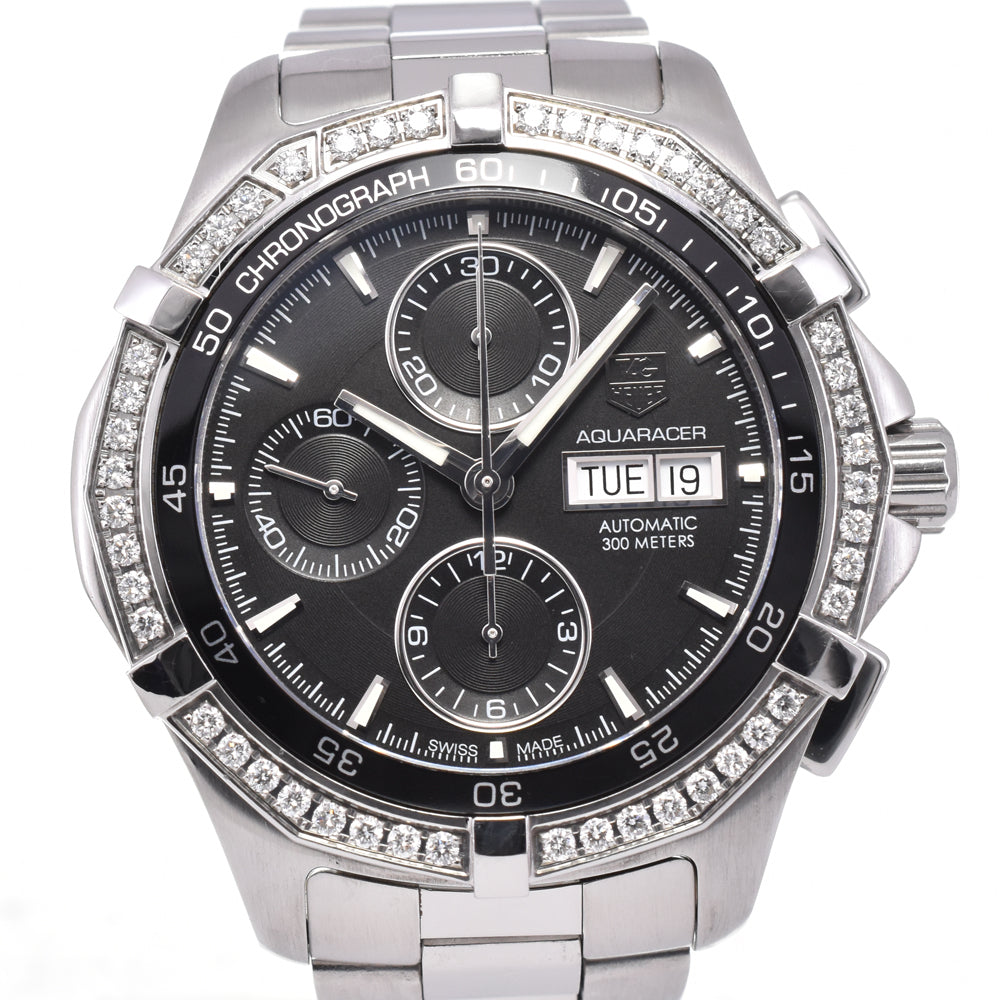 TAG HEUER Aqua racer CAF2014.BA0815 Diamond Bezel Chronograph Day Date black Dial Automatic Men's
 Watch G#144741