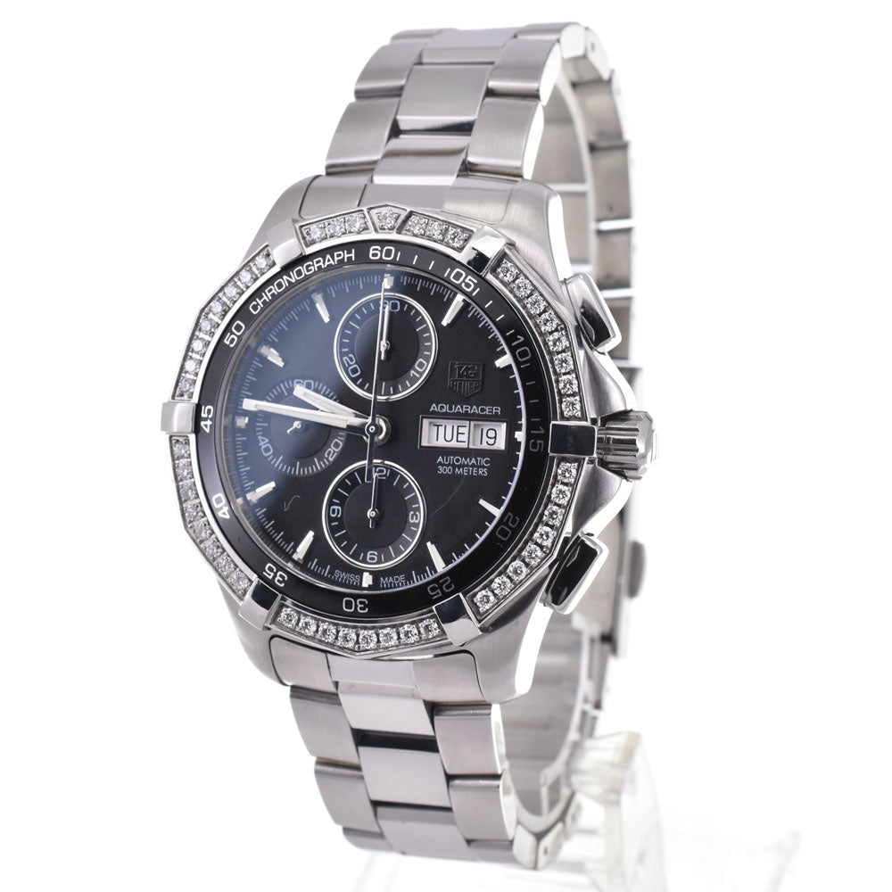 TAG HEUER Aqua racer CAF2014.BA0815 Diamond Bezel Chronograph Day Date black Dial Automatic Men's
 Watch G#144741