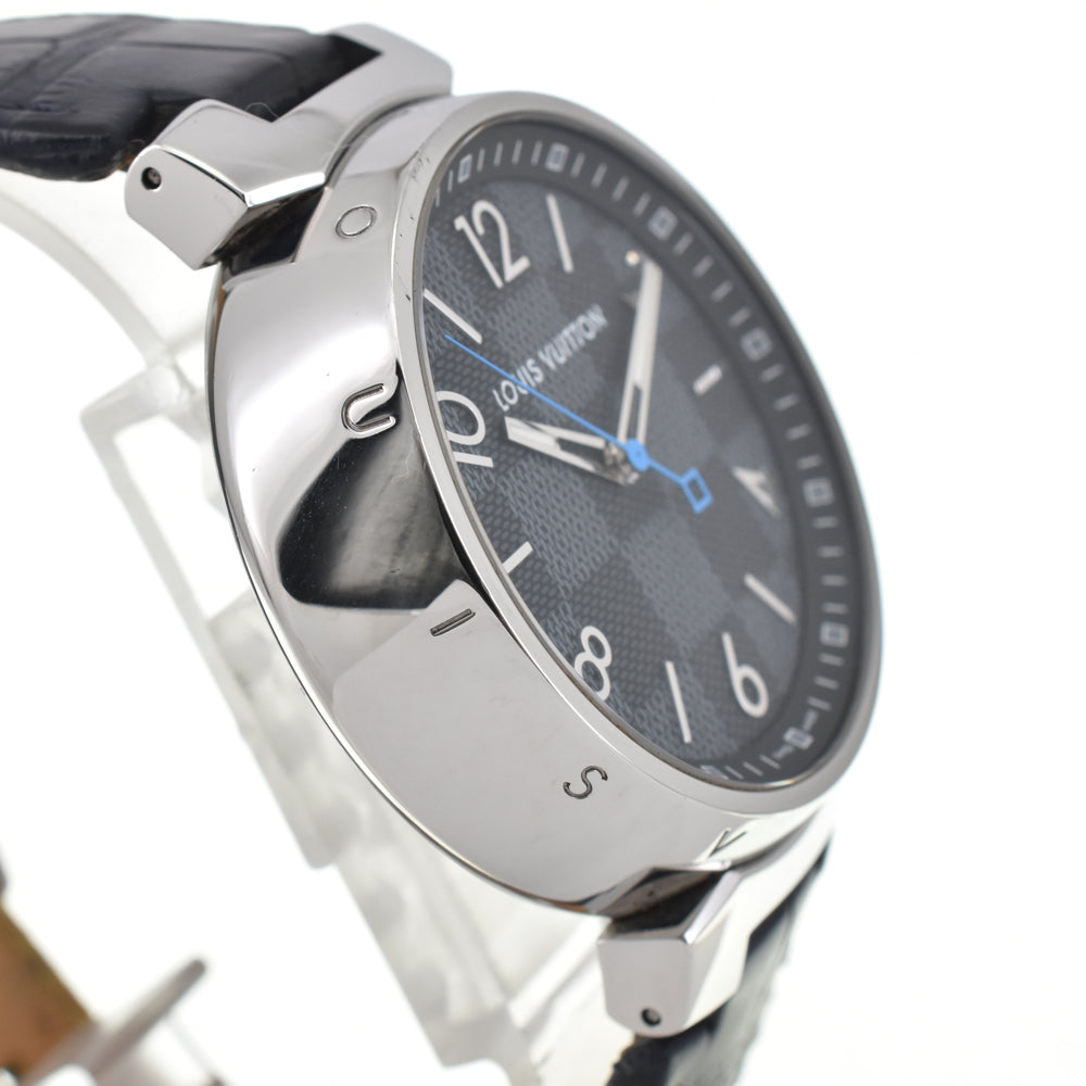 with paper LOUIS VUITTON Tambour Damier Graphite QA073 black Dial Quartz Men's
 Watch □#144745