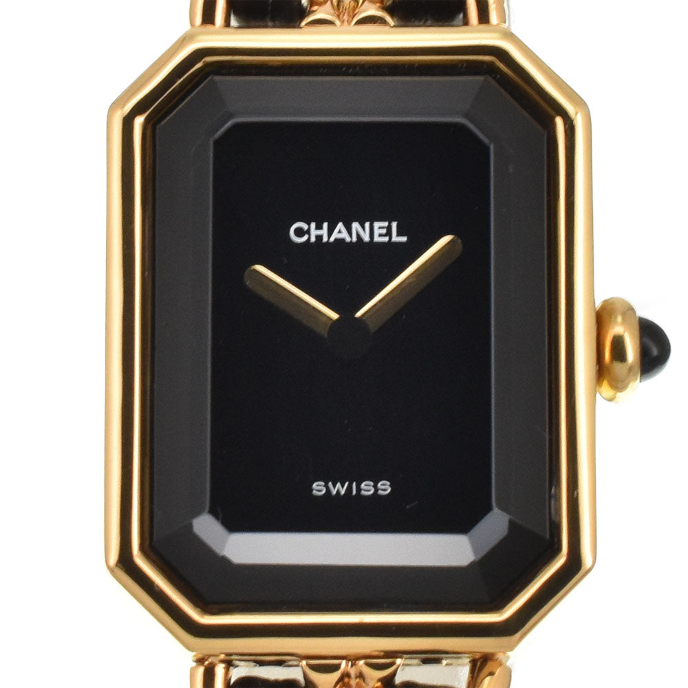 CHANEL Premiere S H0001 Gold Plated / Leather black Dial Quartz Ladies
 Watch H#144753