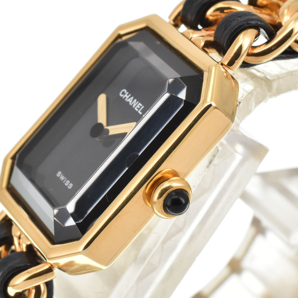 CHANEL Premiere S H0001 Gold Plated / Leather black Dial Quartz Ladies
 Watch H#144753