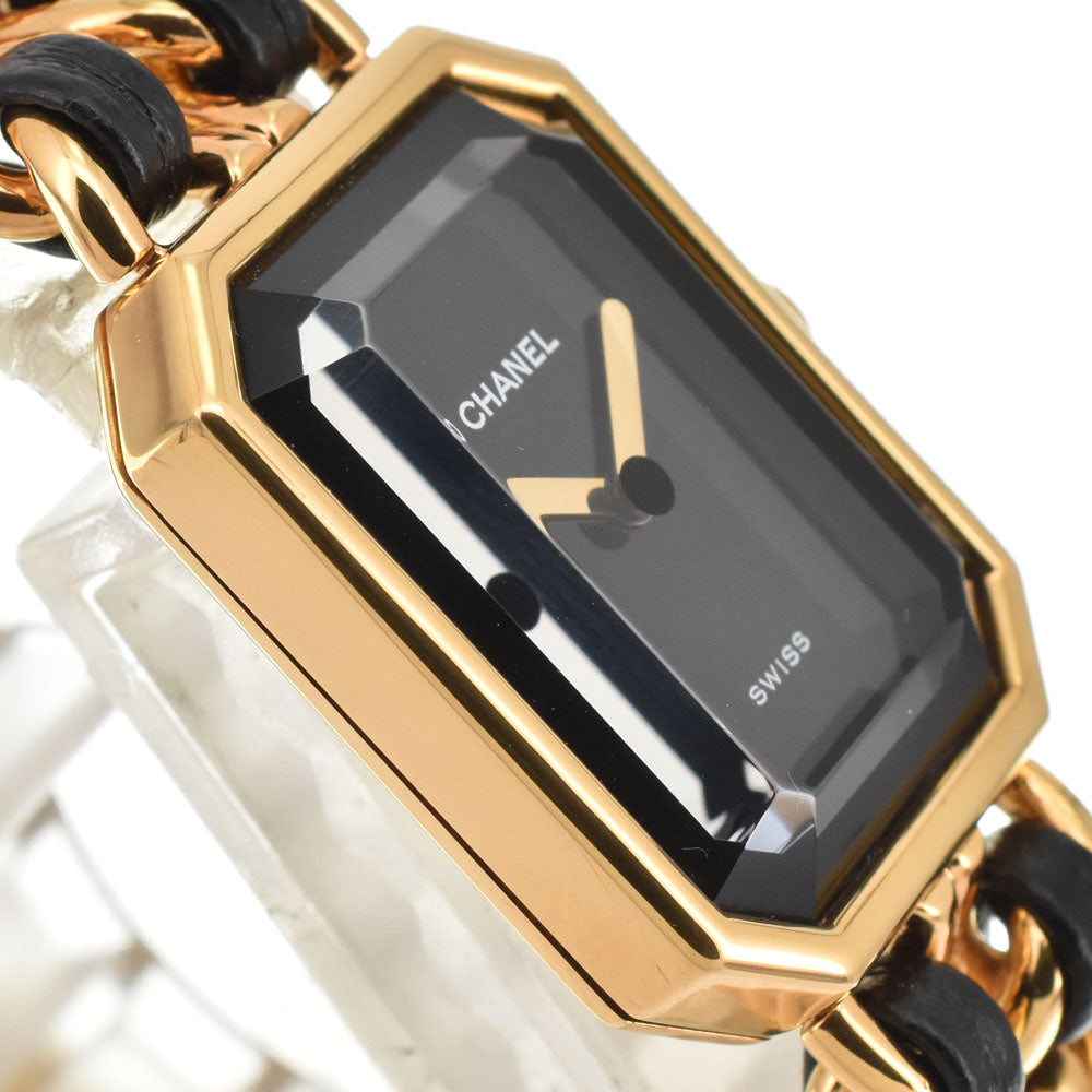 CHANEL Premiere S H0001 Gold Plated / Leather black Dial Quartz Ladies
 Watch H#144753