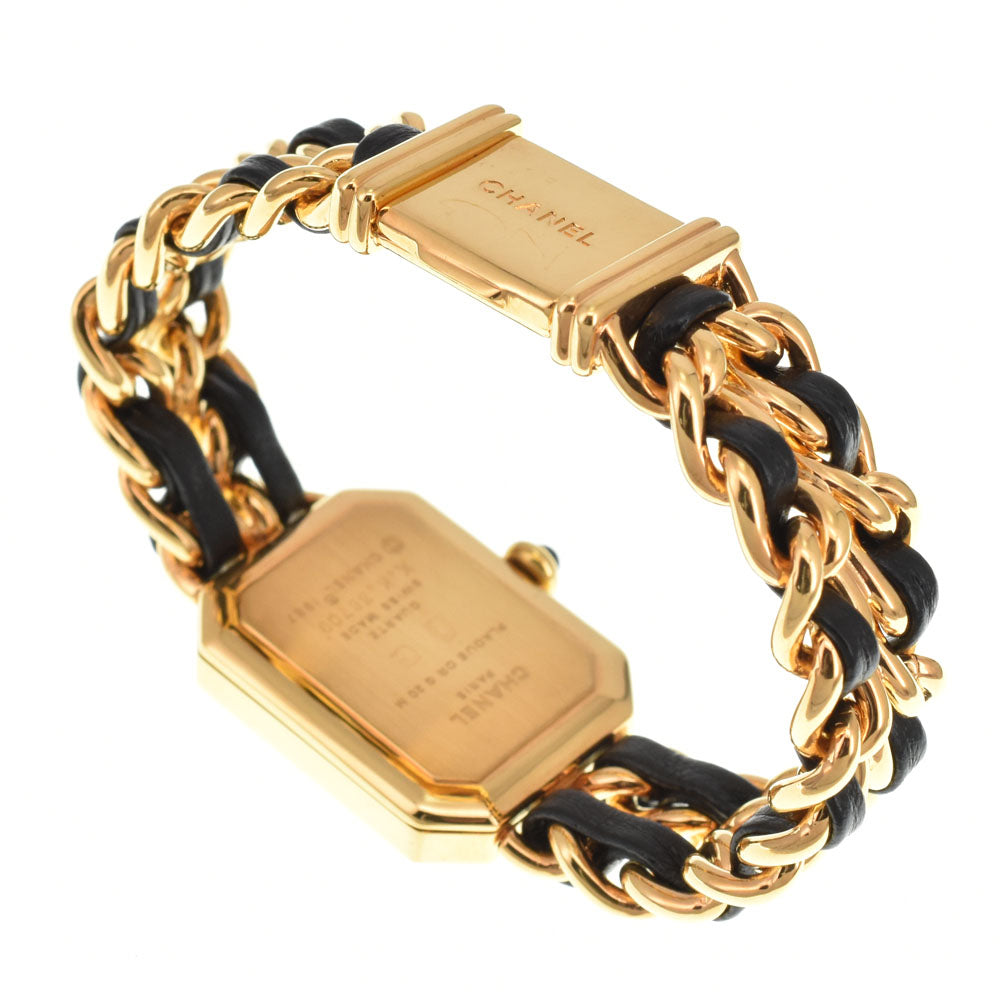 CHANEL Premiere S H0001 Gold Plated / Leather black Dial Quartz Ladies
 Watch H#144753