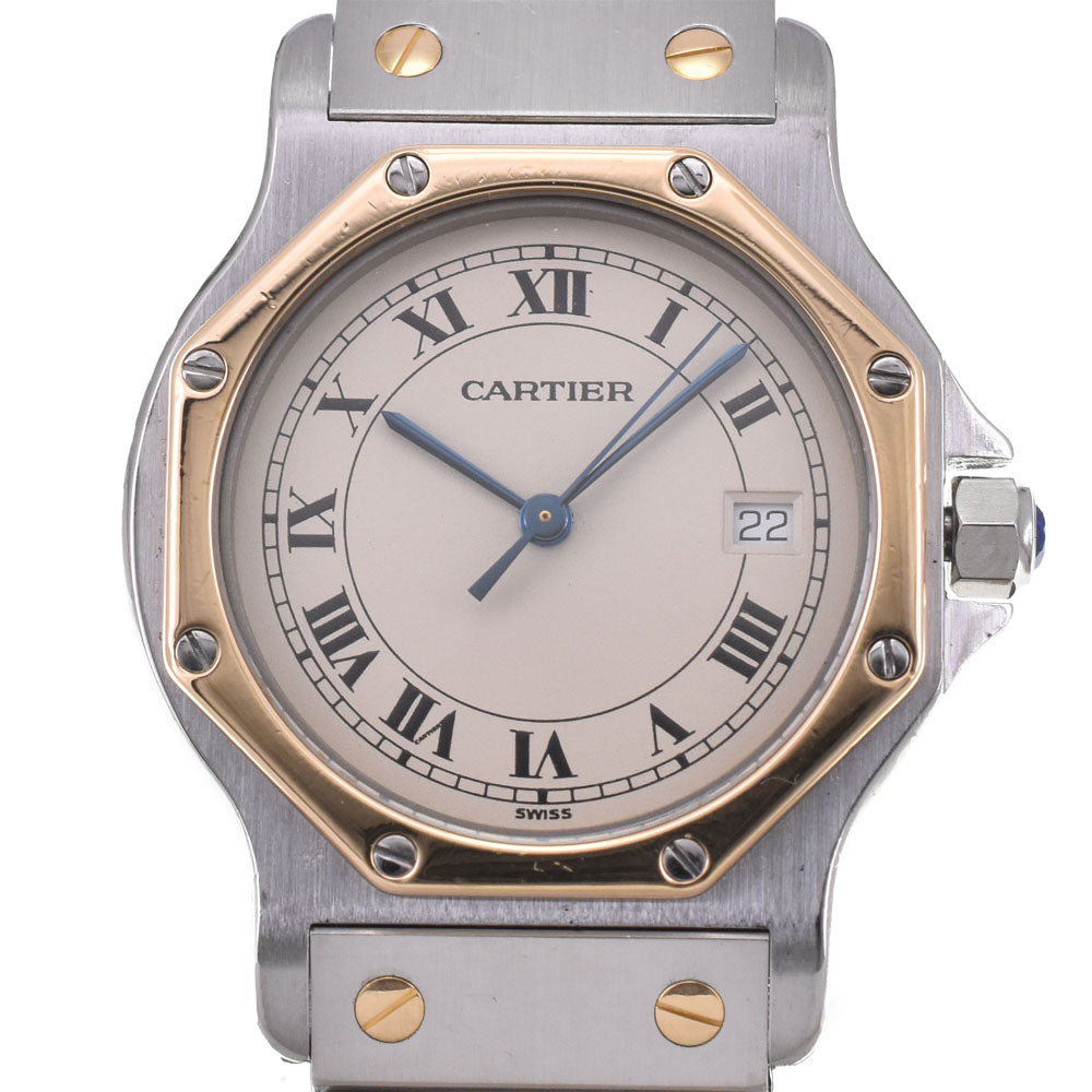 CARTIER Santos Octagon LM K18YG/Stainless Steel Ivory Dial Quartz Unisex
 Watch I#144762