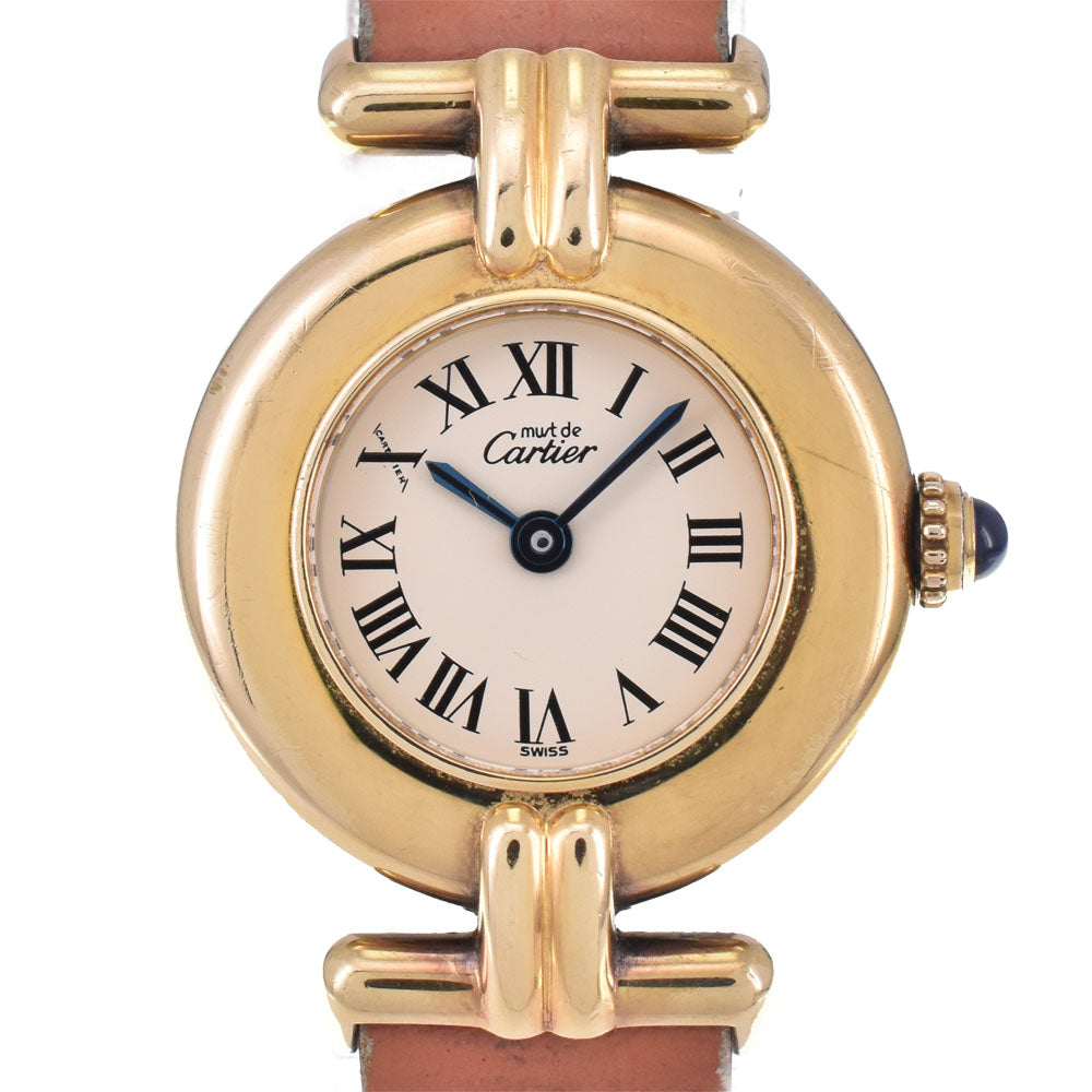 with paper CARTIER Must Collize Vermeil 590002 SV925 (Gold Plated) / Leather Ivory Dial Quartz Ladies
 Watch H#144769