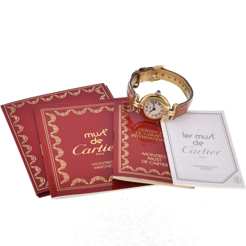 with paper CARTIER Must Collize Vermeil 590002 SV925 (Gold Plated) / Leather Ivory Dial Quartz Ladies
 Watch H#144769