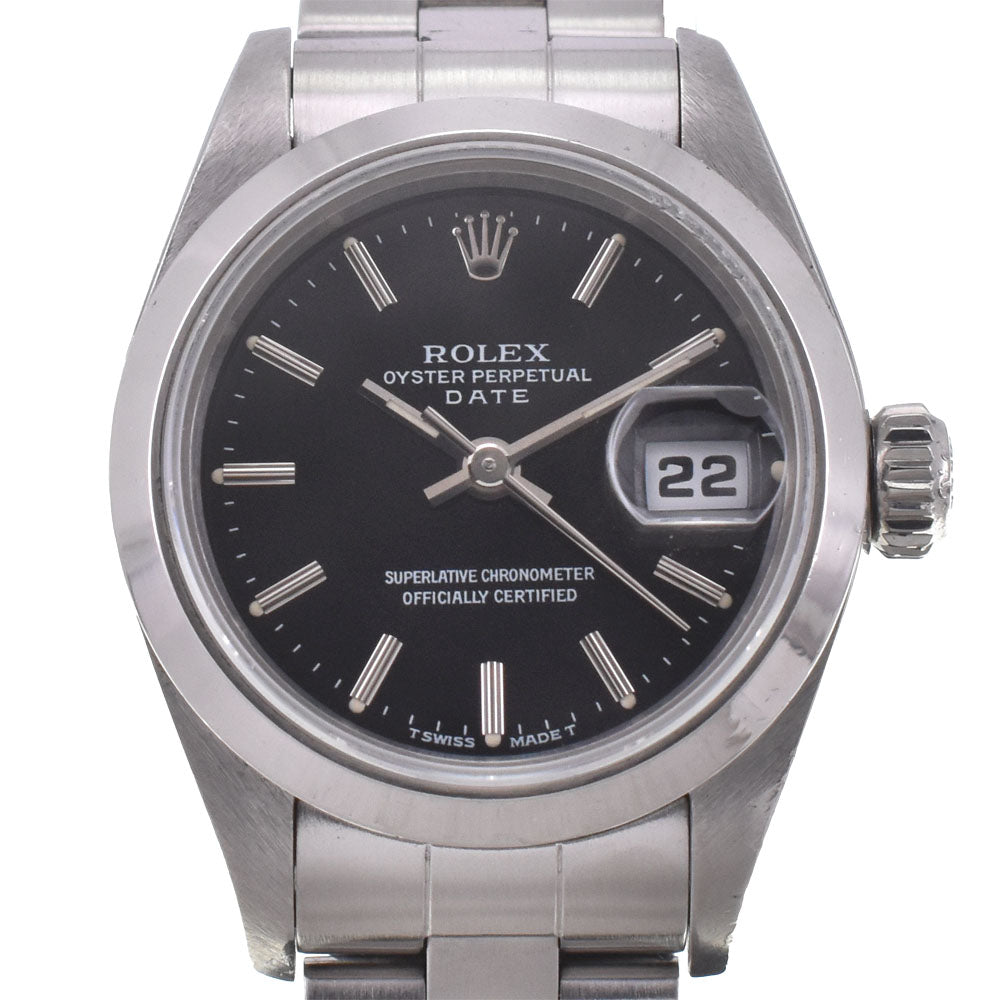 ROLEX Oyster perpetual date 69160 vintage Cal.2135 black Dial Automatic Ladies
 Watch I#144771