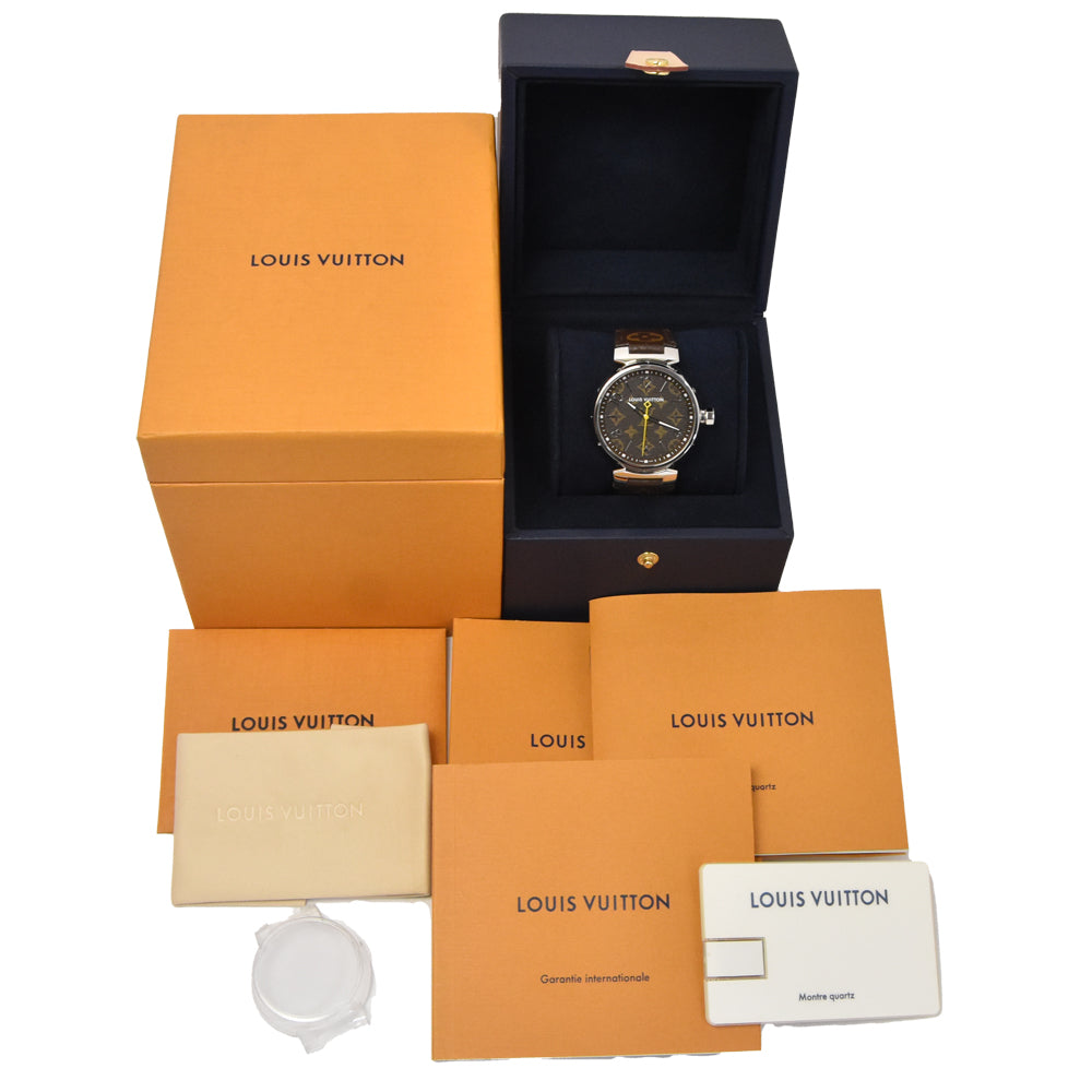 with paper LOUIS VUITTON Tambour QA072 Monogram brown (monogram) Dial Quartz Men's
 Watch H#144845