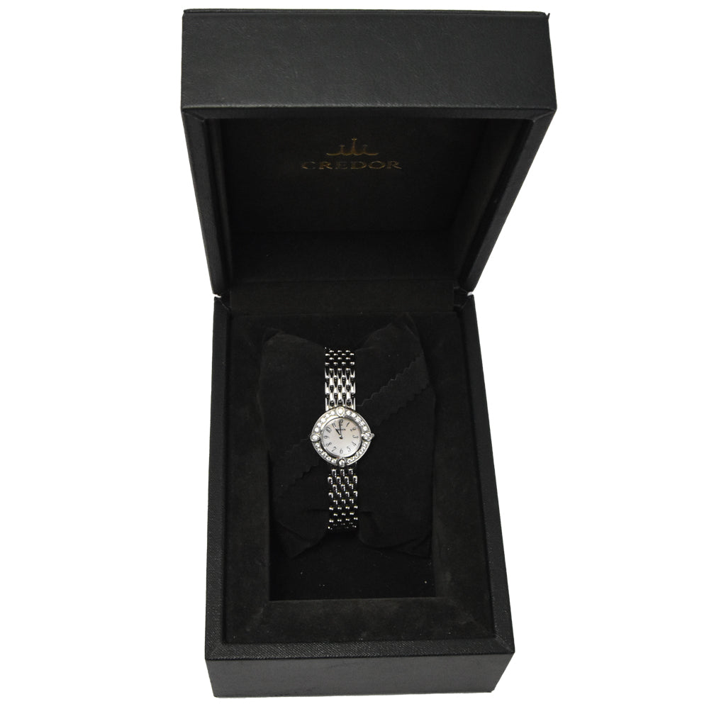 SEIKO CREDOR SIGNO 1E70-0CY0 Diamond Bezel White shell Dial Quartz Ladies
 Watch H#144865