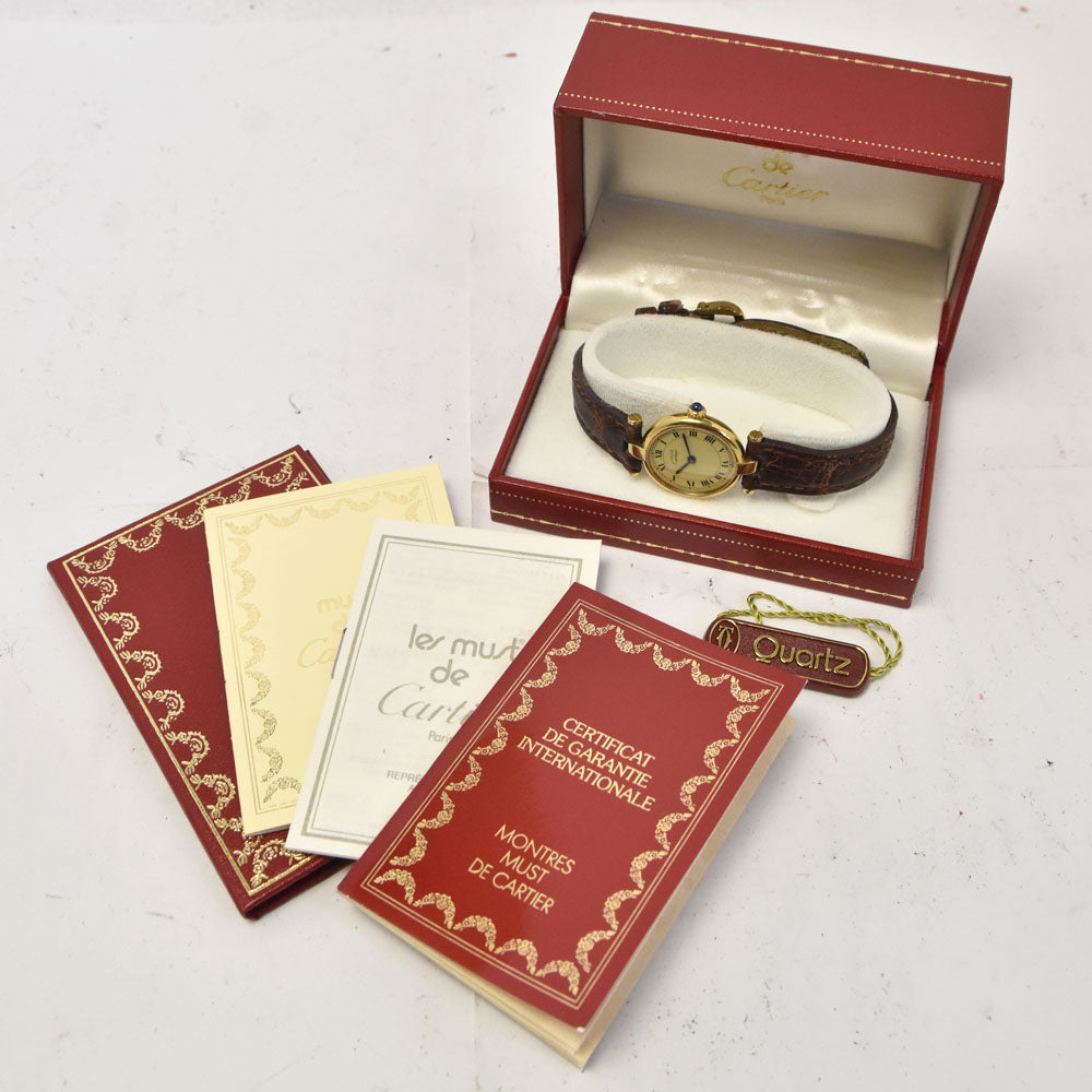 with paper CARTIER Must Vendome Vermeille 590004 SV925 (Gold Plated) / Leather Ivory Dial Quartz Ladies
 Watch H#144910