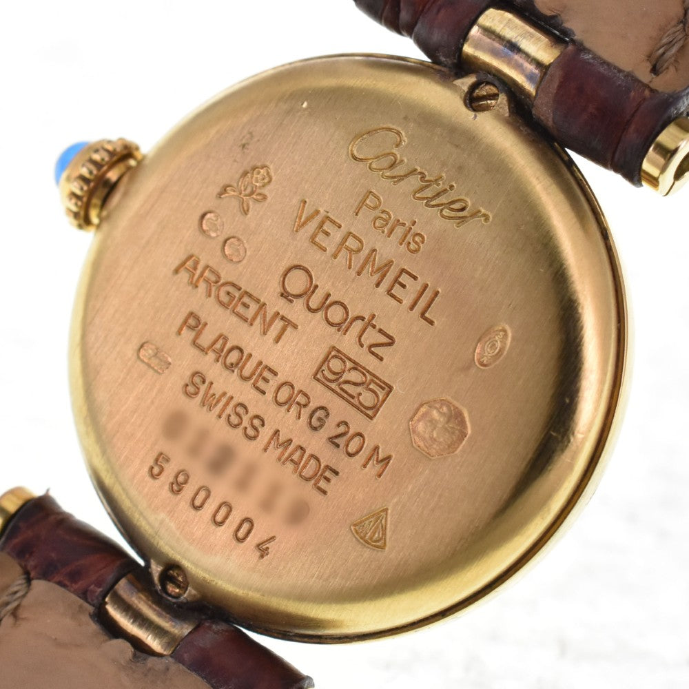 with paper CARTIER Must Vendome Vermeille 590004 SV925 (Gold Plated) / Leather Ivory Dial Quartz Ladies
 Watch H#144910