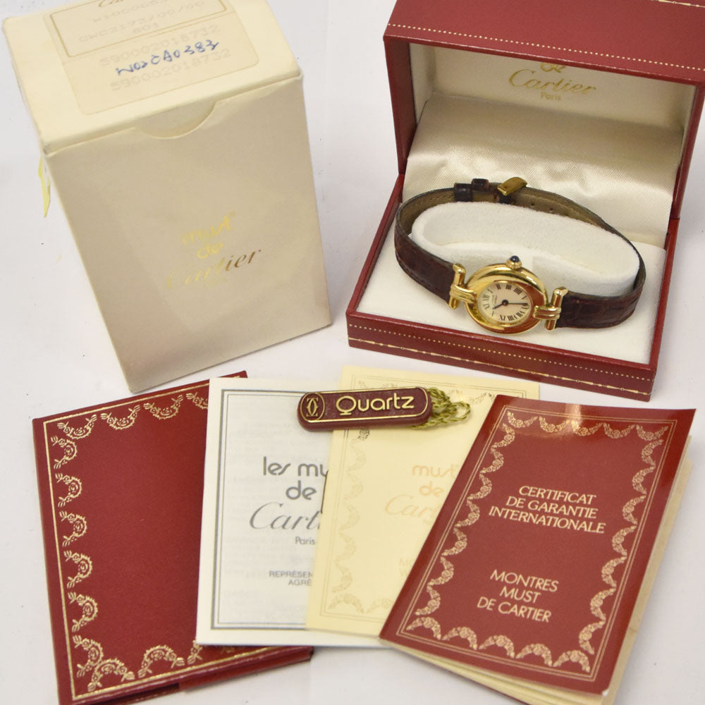 with paper CARTIER Must Collize Vermeil 590002 SV925 (Gold Plated) / Leather Ivory Dial Quartz Ladies
 Watch H#144918