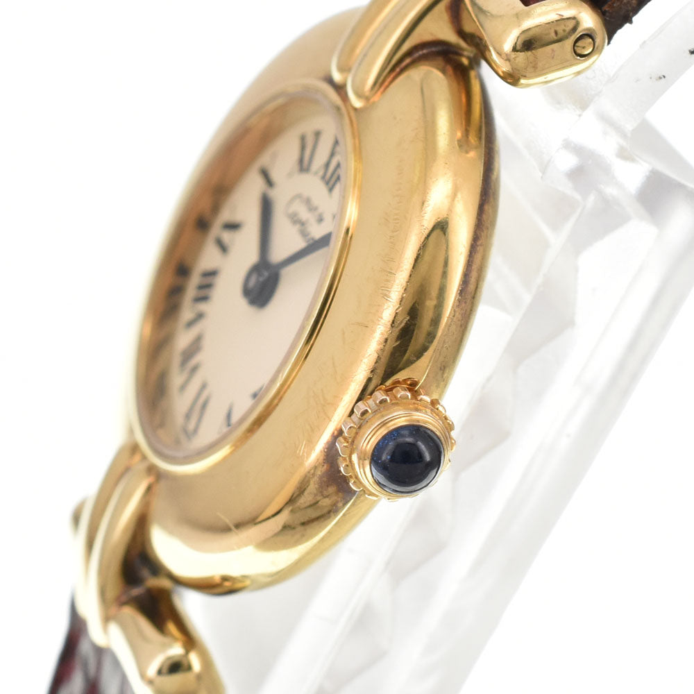 with paper CARTIER Must Collize Vermeil 590002 SV925 (Gold Plated) / Leather Ivory Dial Quartz Ladies
 Watch H#144918