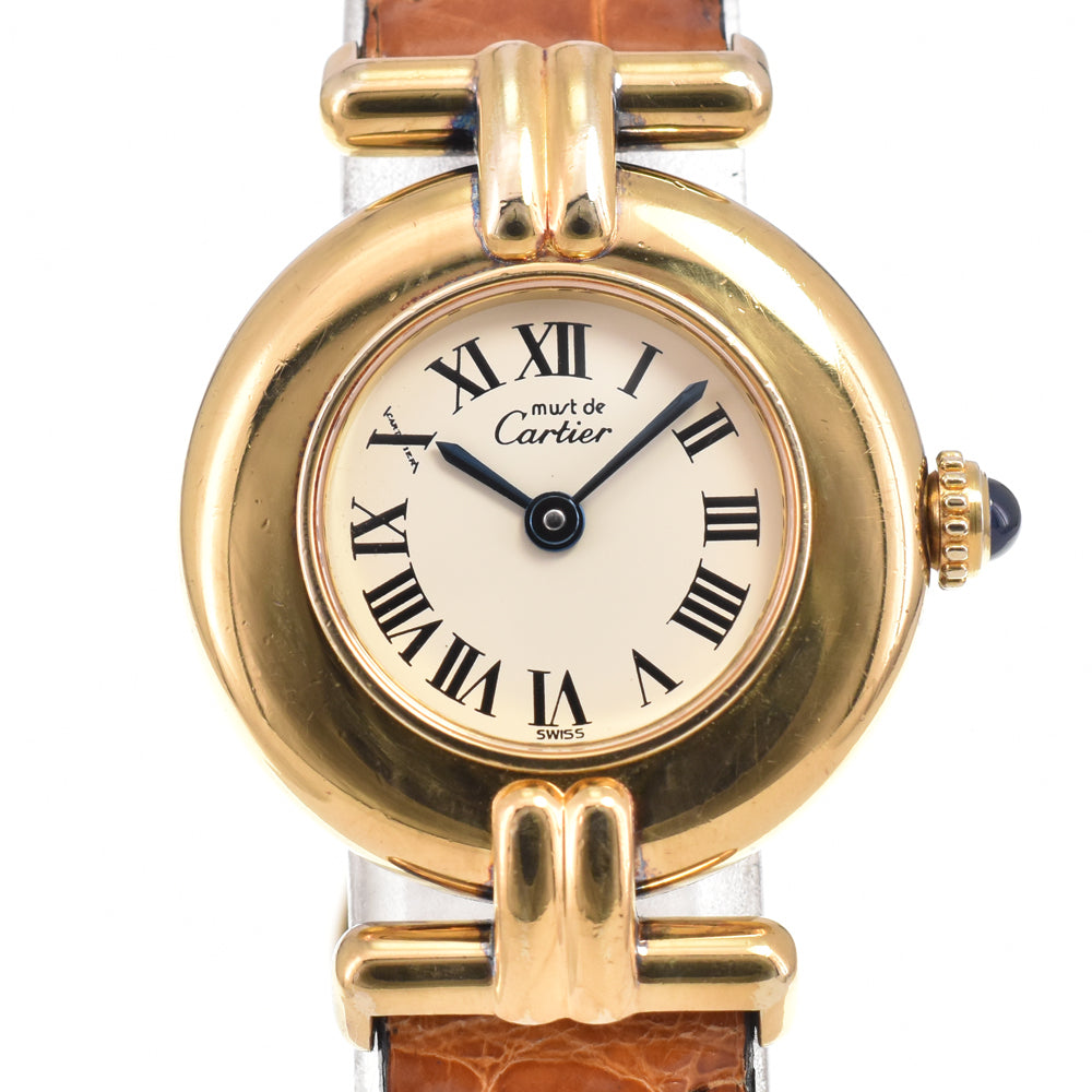 CARTIER Must Collize Vermeil 590002 SV925 (Gold Plated) / Leather Ivory Dial Quartz Ladies
 Watch G#144921