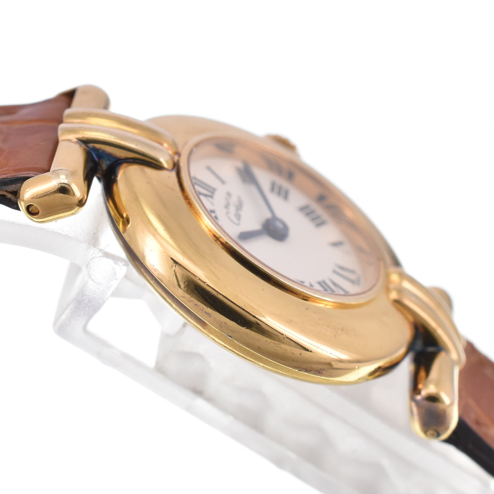 CARTIER Must Collize Vermeil 590002 SV925 (Gold Plated) / Leather Ivory Dial Quartz Ladies
 Watch G#144921
