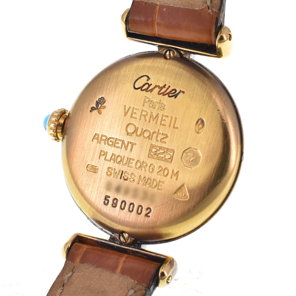 CARTIER Must Collize Vermeil 590002 SV925 (Gold Plated) / Leather Ivory Dial Quartz Ladies
 Watch G#144921