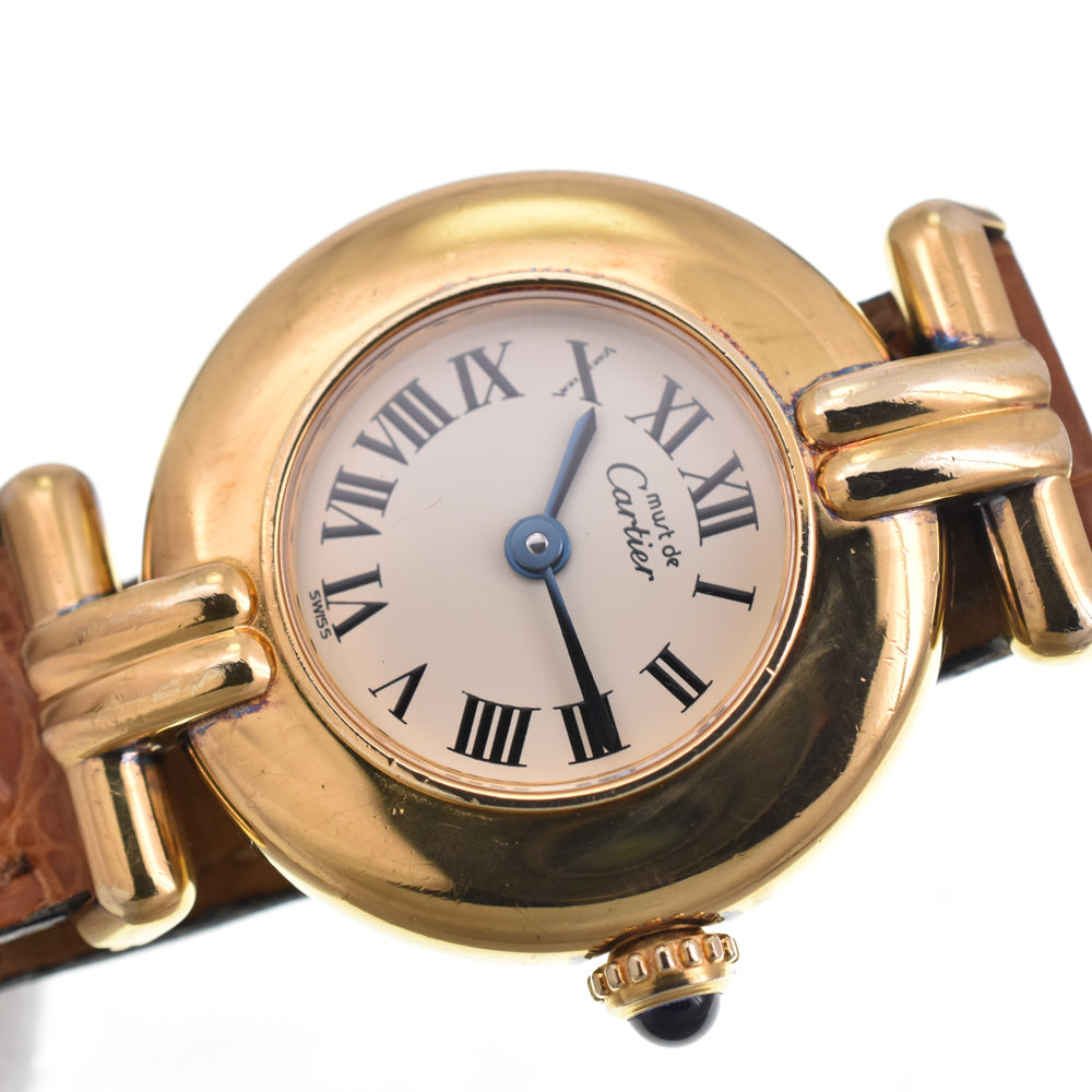 CARTIER Must Collize Vermeil 590002 SV925 (Gold Plated) / Leather Ivory Dial Quartz Ladies
 Watch G#144921