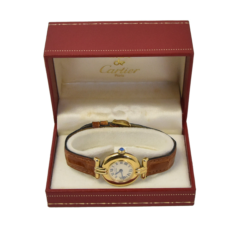 CARTIER Must Collize Vermeil 590002 SV925 (Gold Plated) / Leather Ivory Dial Quartz Ladies
 Watch G#144921