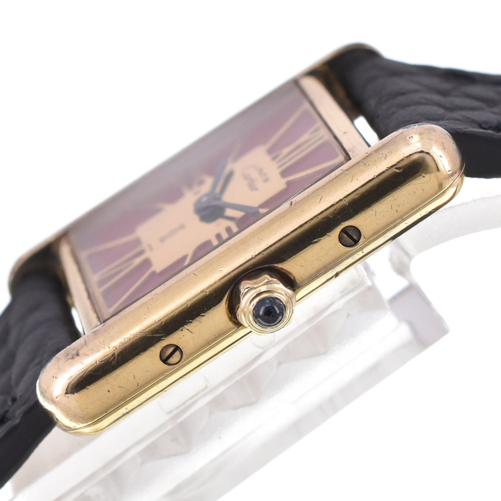 CARTIER Must tank 366001 SV925 (Gold Plated) / Leather wine-red Dial Quartz Ladies
 Watch H#144998