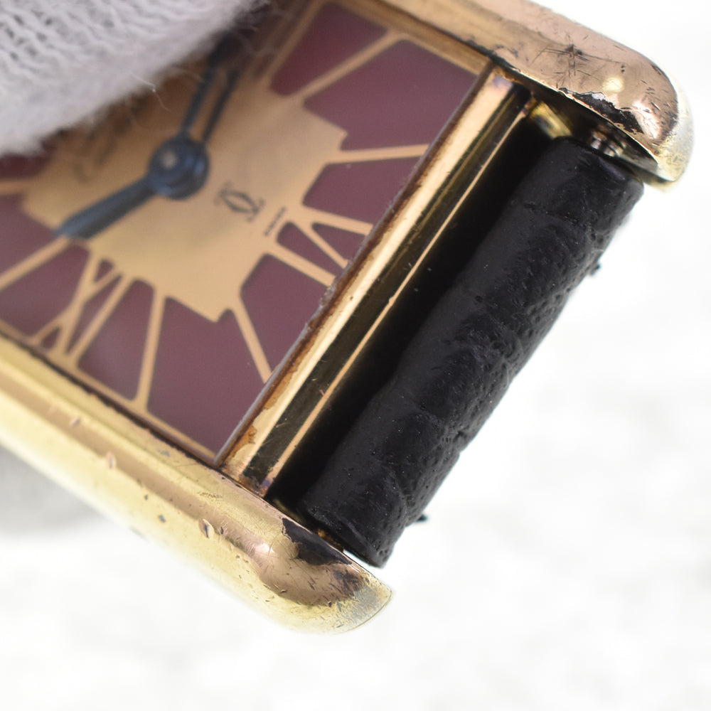 CARTIER Must tank 366001 SV925 (Gold Plated) / Leather wine-red Dial Quartz Ladies
 Watch H#144998
