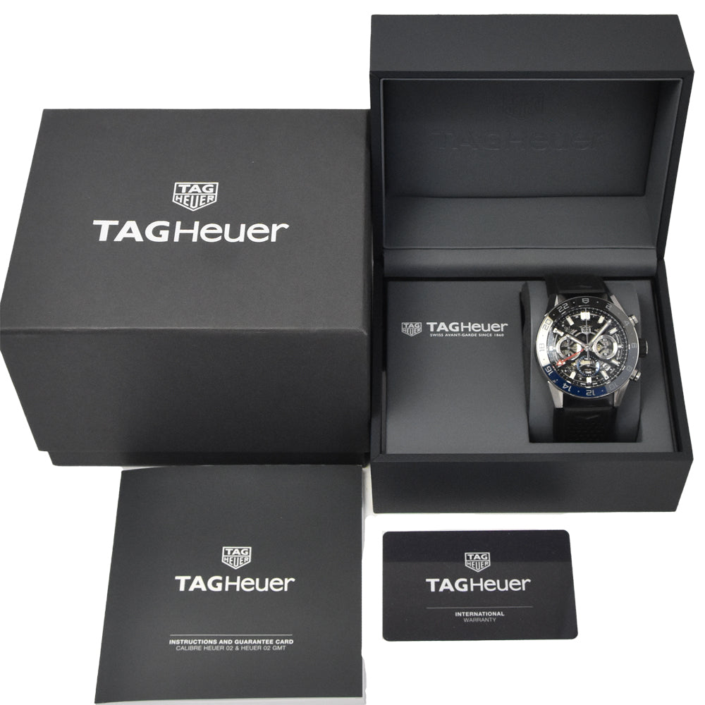 with paper TAG HEUER Carrera CBG2A1Z.FT6157 Caliber Heuer 02 GMT black Dial Automatic Men's
 Watch J#145002