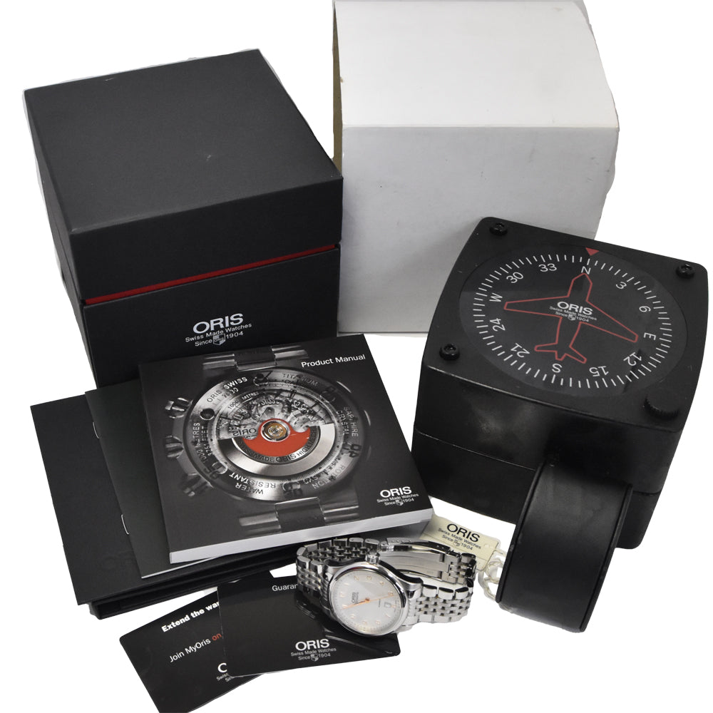 with paper ORIS Classic Date 01 733 7594 4061-07 8 20 61 see-through back Silver Dial Automatic Men's
 Watch K#145080