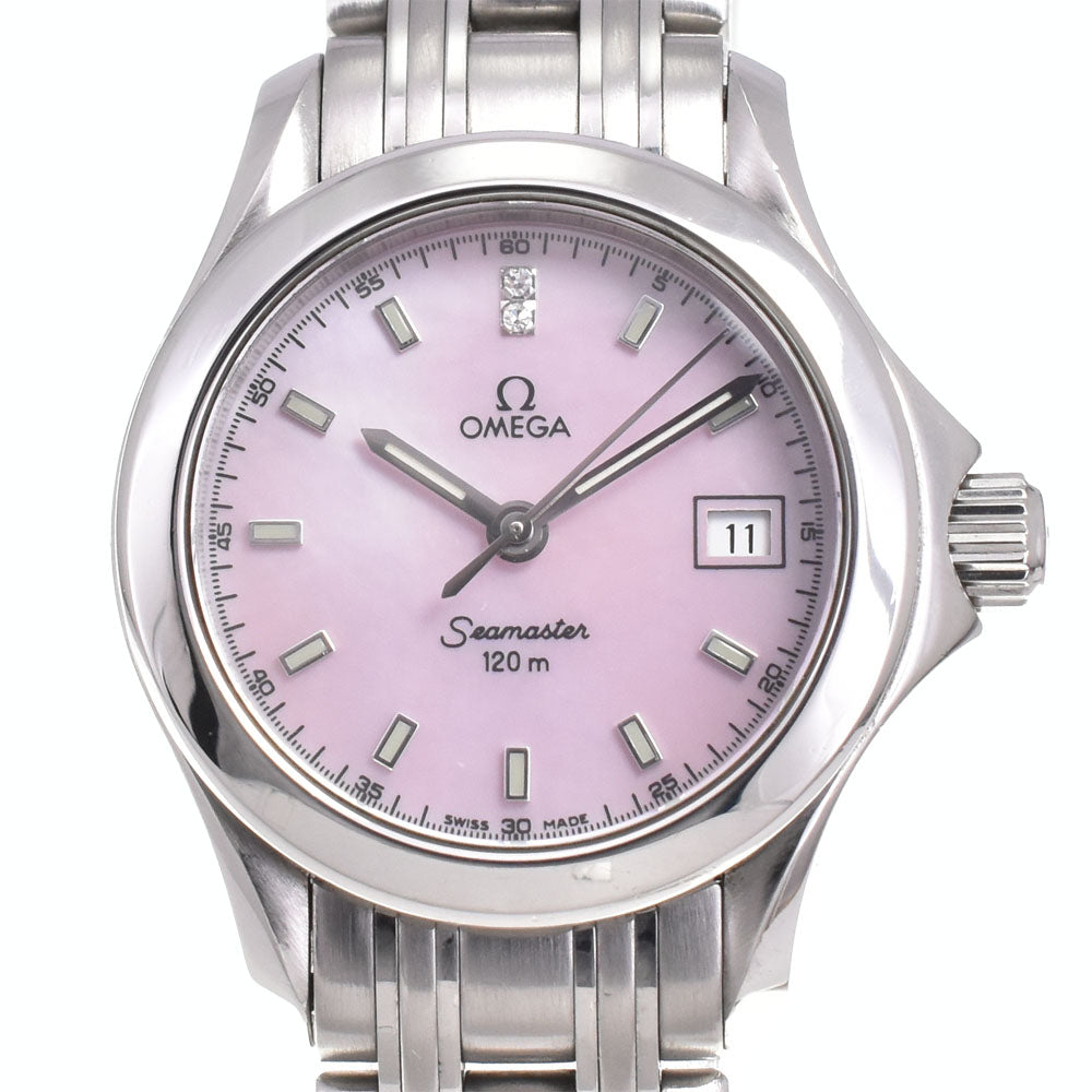 with paper OMEGA Seamaster 120M 2581.74 2P diamond date Pink shell Dial Quartz Ladies
 Watch M#145190