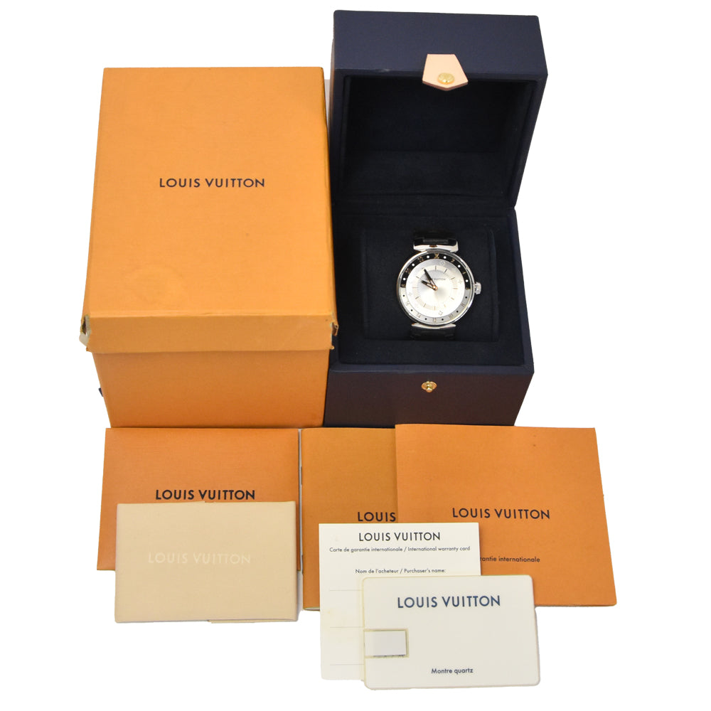with paper LOUIS VUITTON Tambour Moon Dual Time Q8D10 Silver Dial Quartz Men's
 Watch J#145200