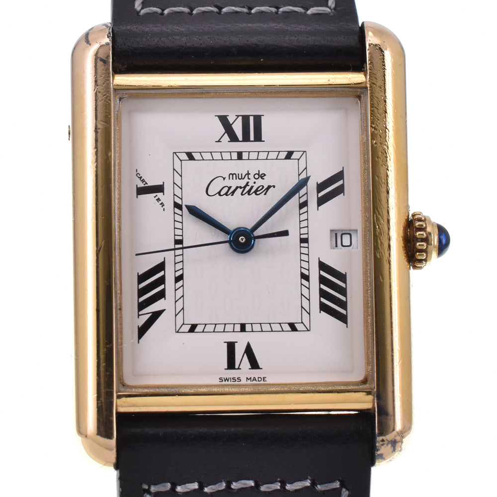 CARTIER Must tank W1013754 SV925 (Gold Plated) / Leather Silver Dial Quartz Men's
 Watch P#145205