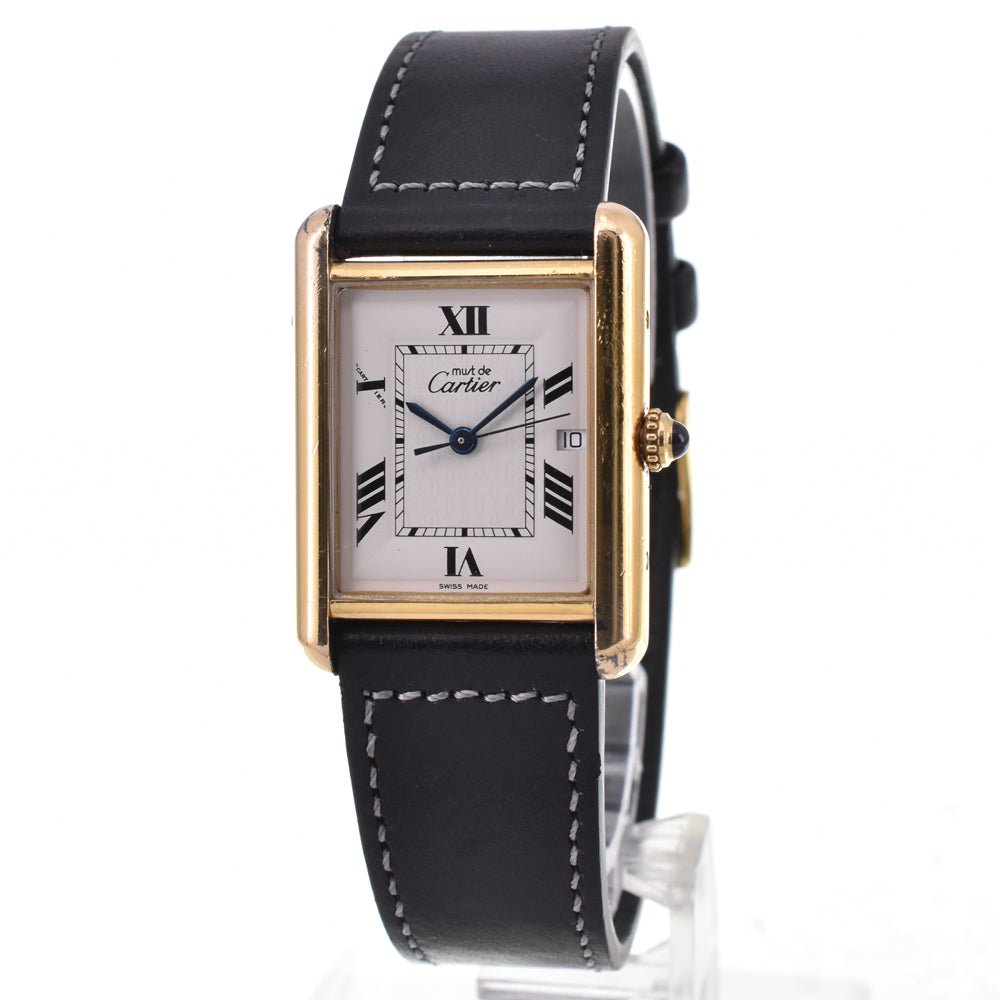 CARTIER Must tank W1013754 SV925 (Gold Plated) / Leather Silver Dial Quartz Men's
 Watch P#145205