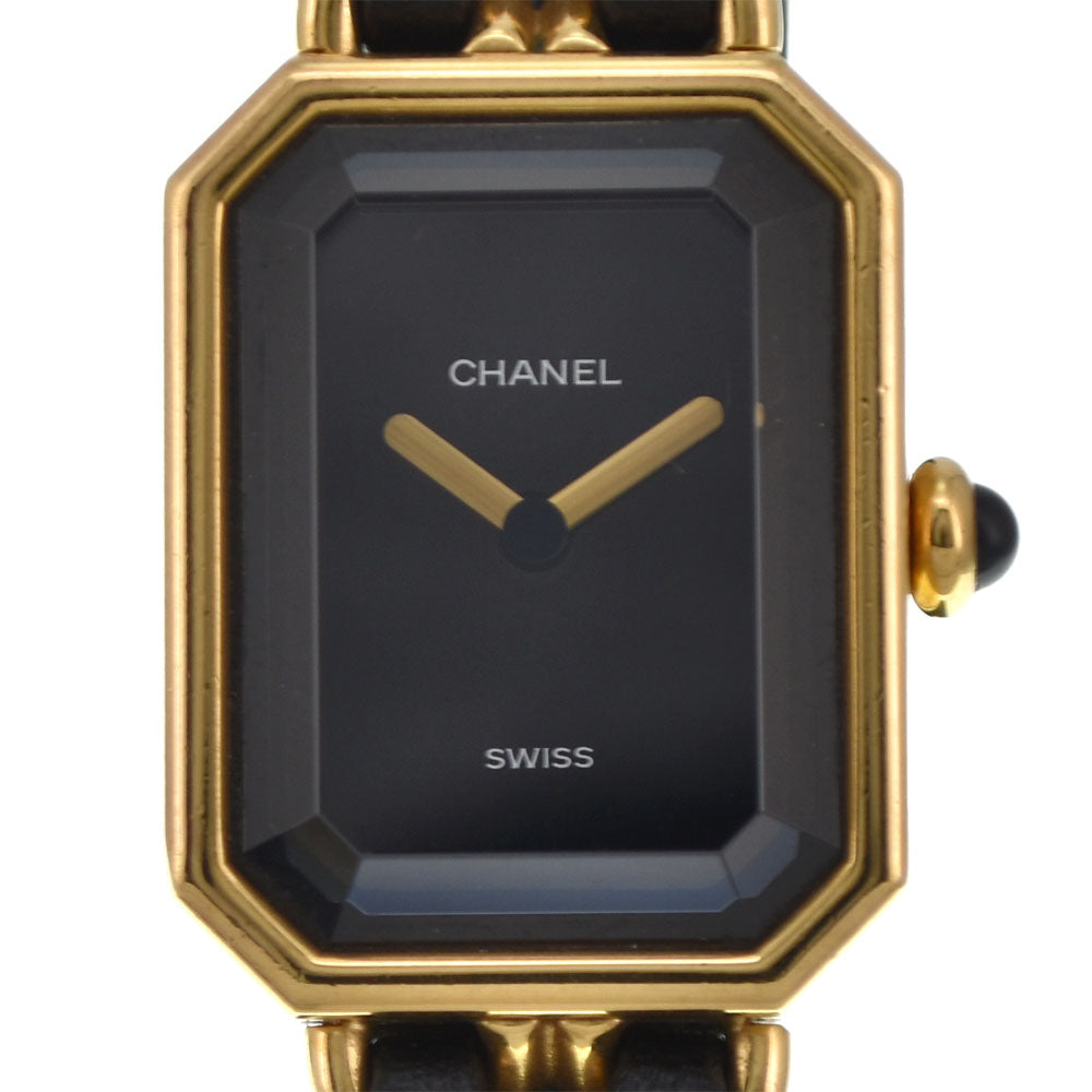 CHANEL Premiere L H0001 Gold Plated / Leather black Dial Quartz Ladies
 Watch M#145315