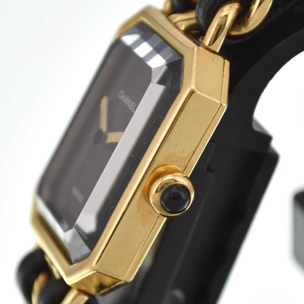 CHANEL Premiere L H0001 Gold Plated / Leather black Dial Quartz Ladies
 Watch M#145315