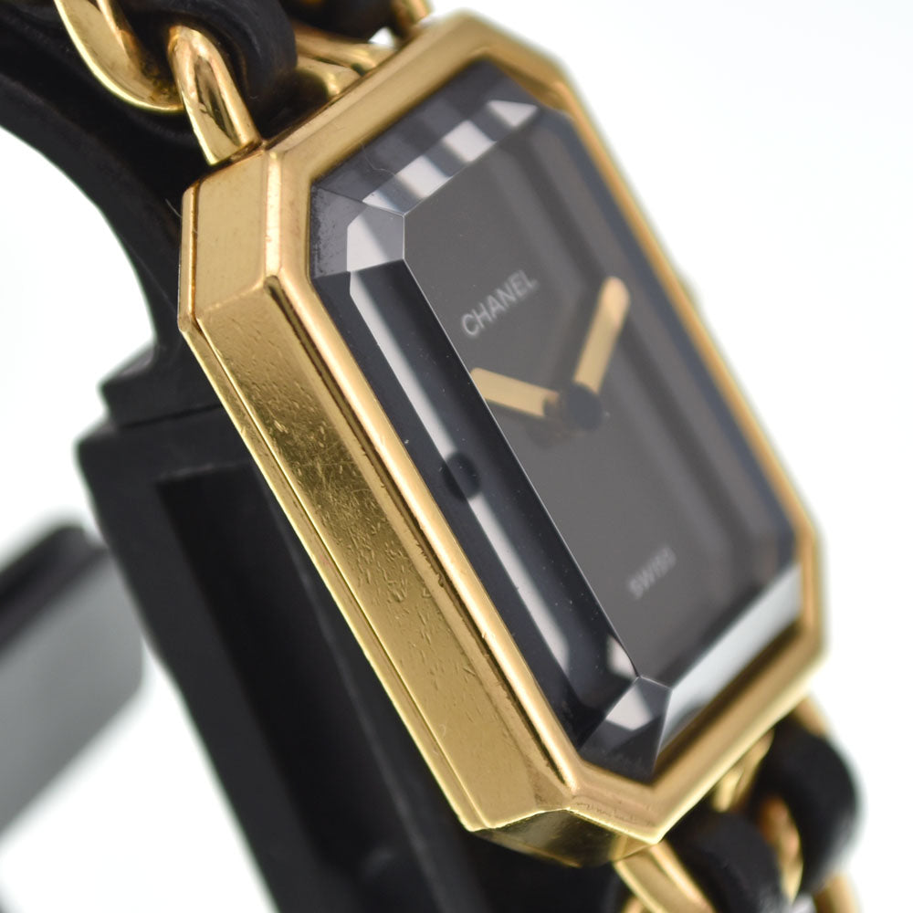 CHANEL Premiere L H0001 Gold Plated / Leather black Dial Quartz Ladies
 Watch M#145315
