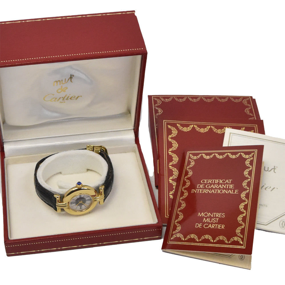with paper CARTIER Must-Collize W1004354 SV925 (Gold Plated) / Leather white Dial Quartz Ladies
 Watch L#145418