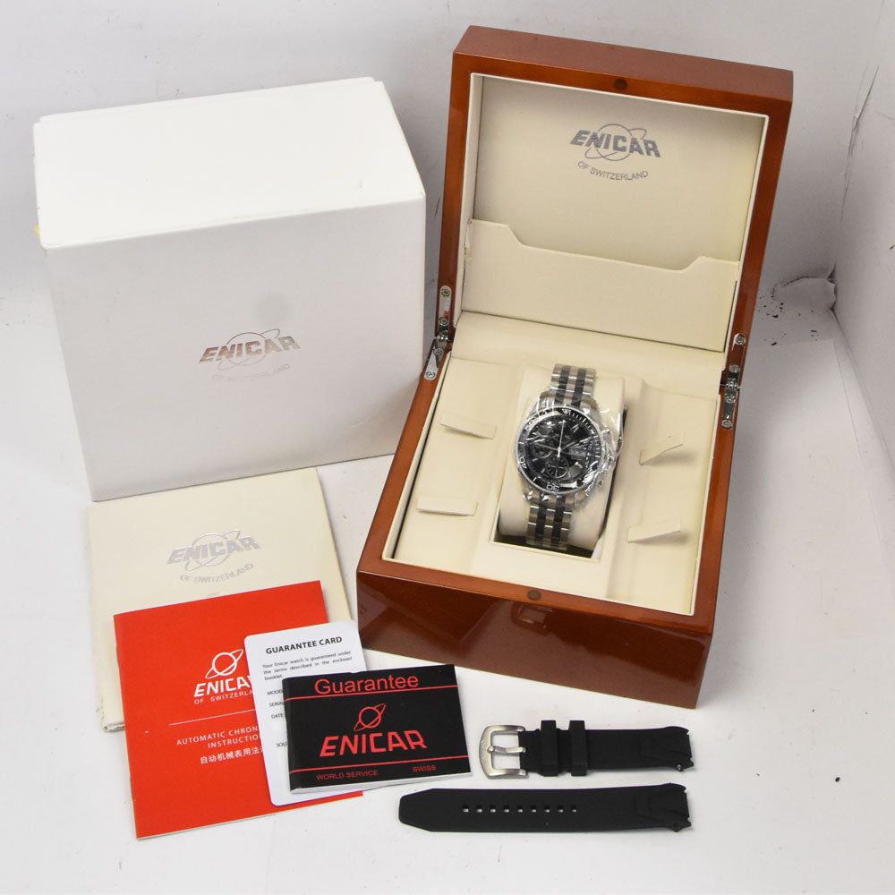 with paper ENICAR Sherpa Sport II Chrono 3268.51.328aCMBB Chronograph black Dial Automatic Men's
 Watch K#145452