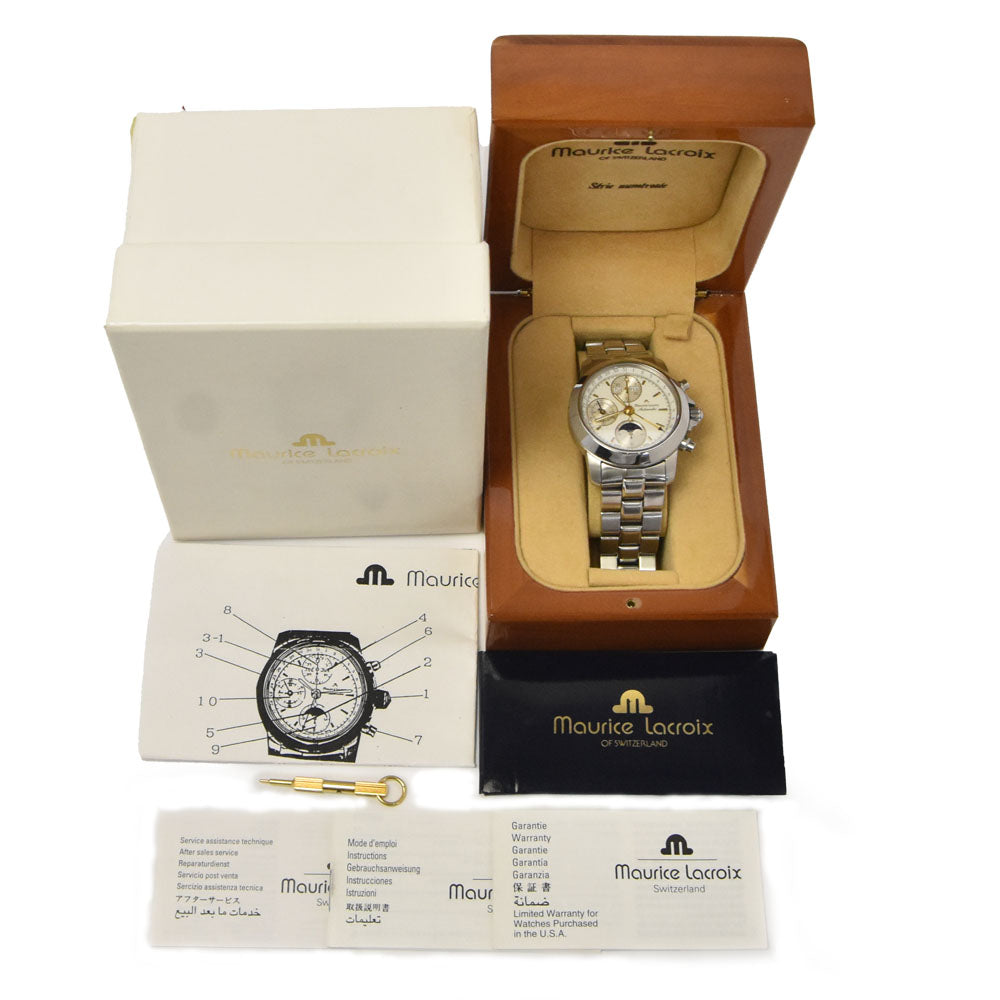 with paper MAURICE LACROIX Kroneo 02736-6721 Chronograph Triple calendar Silver / Gold Dial Automatic Men's
 Watch N#145539