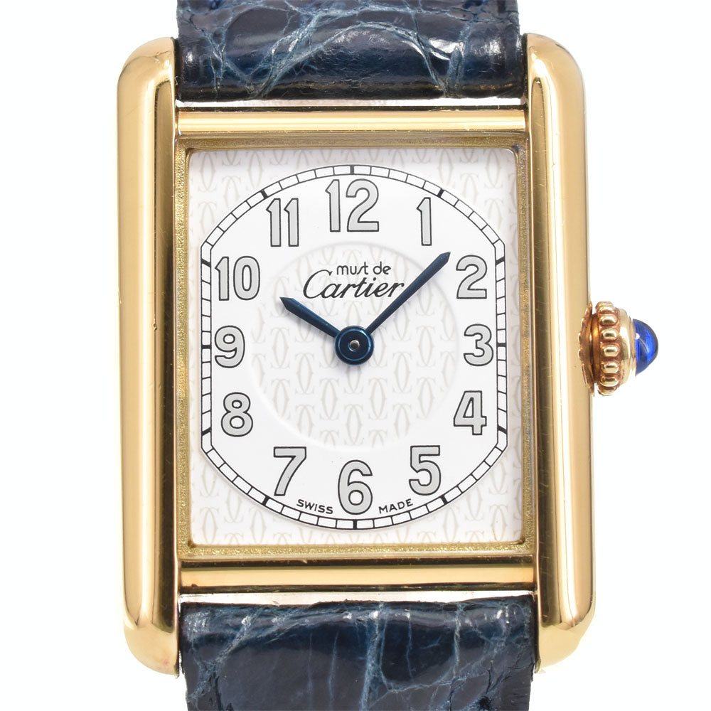 with paper CARTIER Must tank W1013854 SV925 (Gold Plated) / Leather White / Silver Dial Quartz Ladies
 Watch M#145553