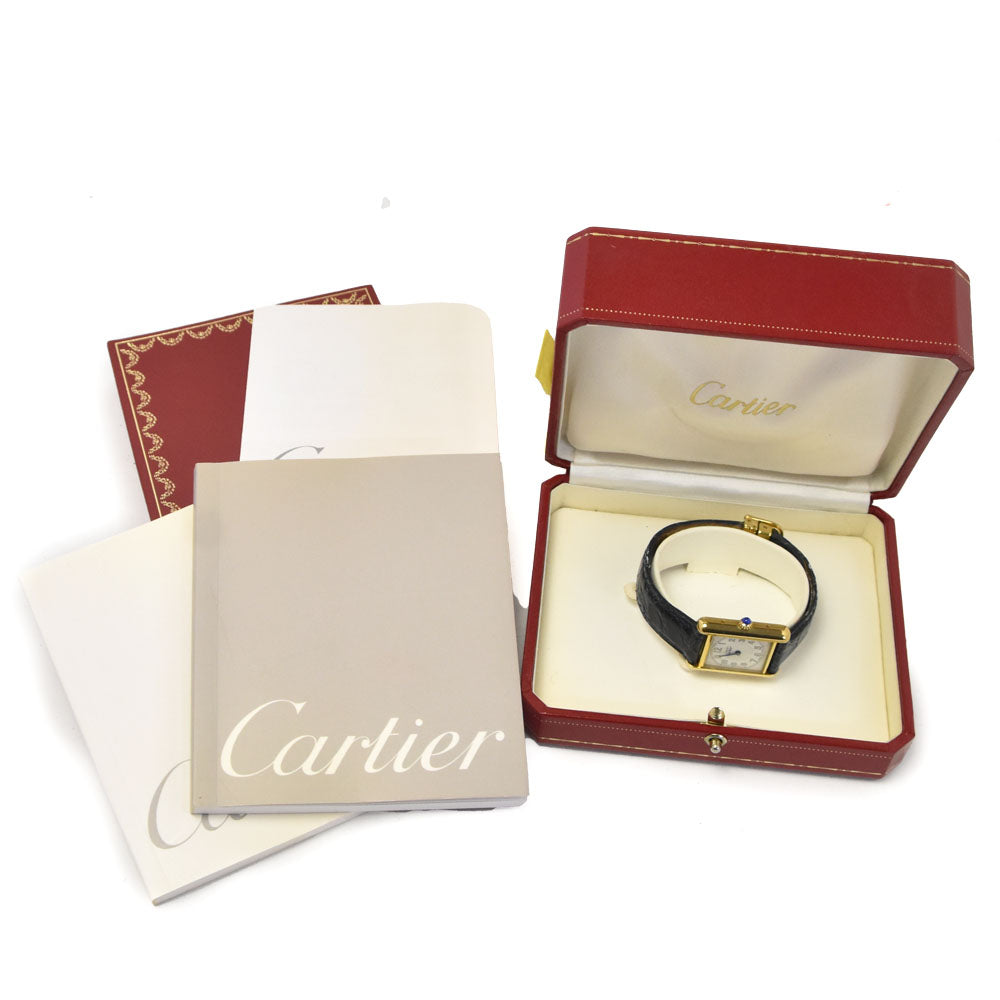 with paper CARTIER Must tank W1013854 SV925 (Gold Plated) / Leather White / Silver Dial Quartz Ladies
 Watch M#145553
