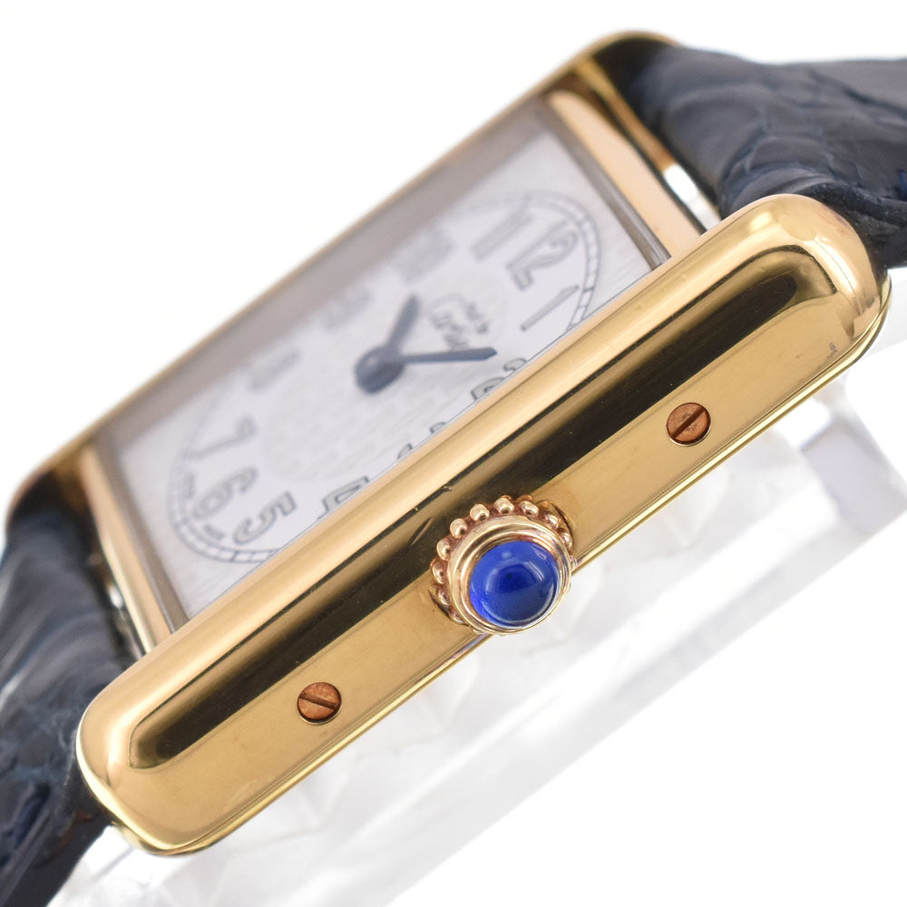with paper CARTIER Must tank W1013854 SV925 (Gold Plated) / Leather White / Silver Dial Quartz Ladies
 Watch M#145553