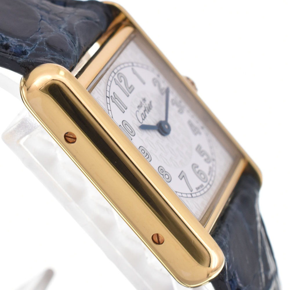 with paper CARTIER Must tank W1013854 SV925 (Gold Plated) / Leather White / Silver Dial Quartz Ladies
 Watch M#145553