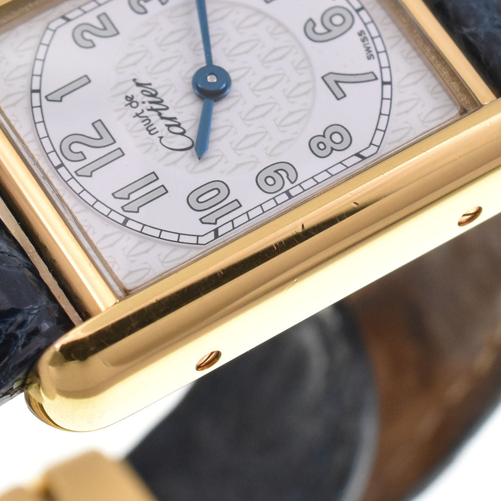 with paper CARTIER Must tank W1013854 SV925 (Gold Plated) / Leather White / Silver Dial Quartz Ladies
 Watch M#145553
