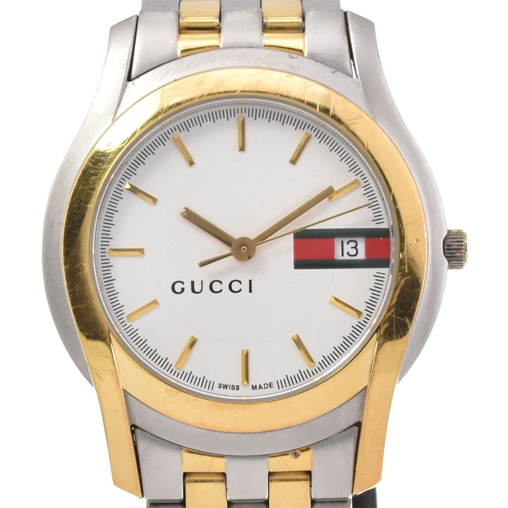 GUCCI 5500M Date Stainless Steel/Gold Plated white Dial Quartz Men's
 Watch N#145555