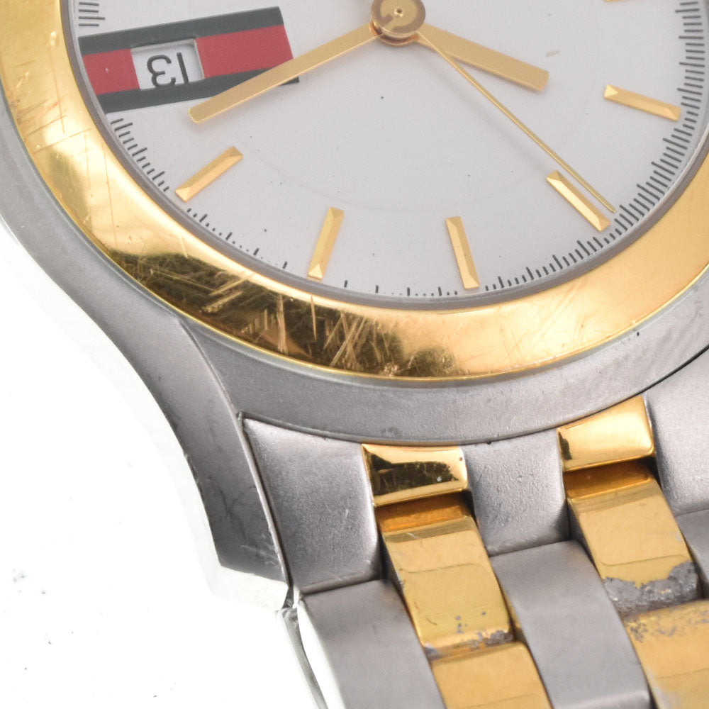 GUCCI 5500M Date Stainless Steel/Gold Plated white Dial Quartz Men's
 Watch N#145555