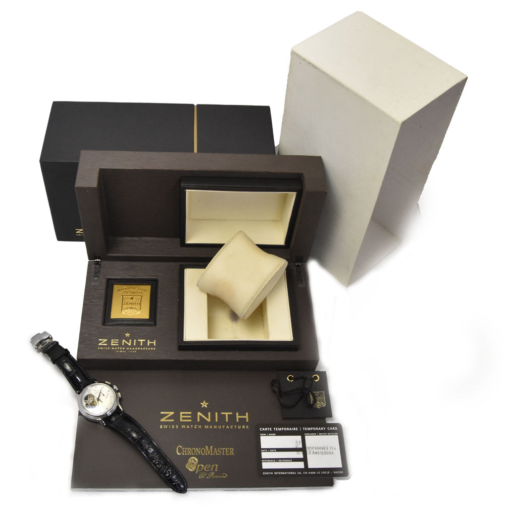 with paper ZENITH Chronomaster T Open 03.0240.4021/02.C495 see-through back Silver Dial Automatic Men's
 Watch M#145561