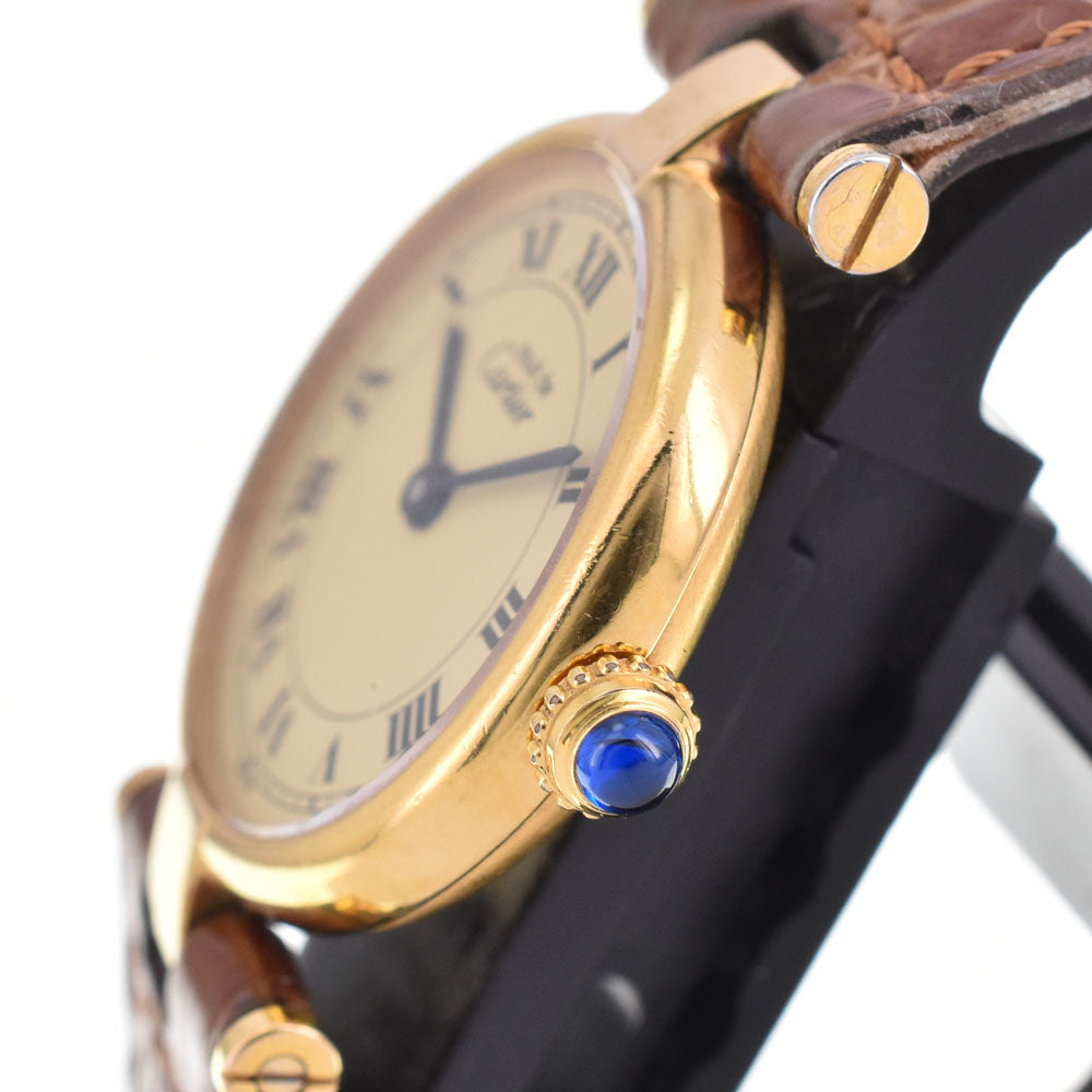 CARTIER Must Vendome W1002254 SV925 (Gold Plated) / Leather Ivory Dial Quartz Ladies
 Watch M#145591