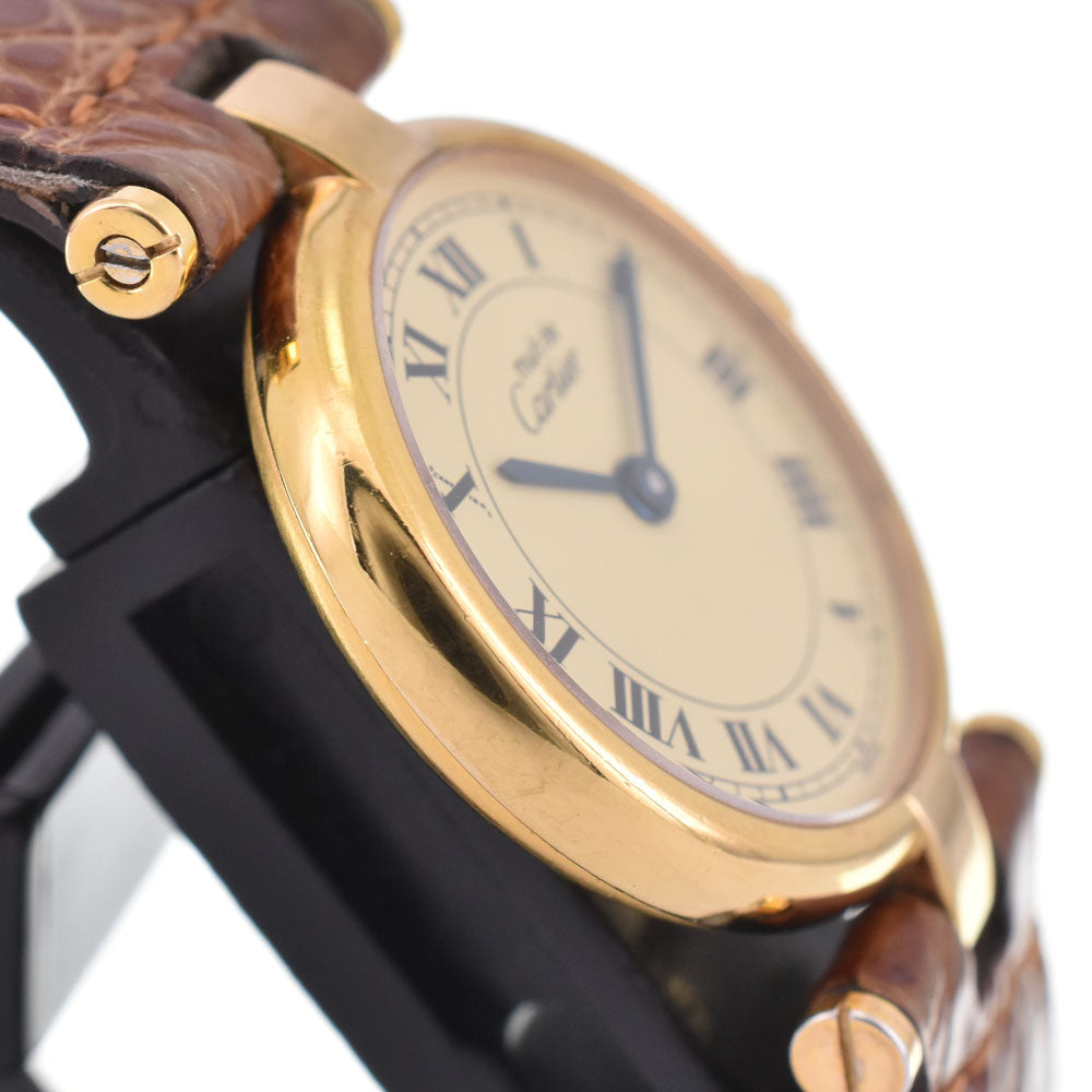 CARTIER Must Vendome W1002254 SV925 (Gold Plated) / Leather Ivory Dial Quartz Ladies
 Watch M#145591