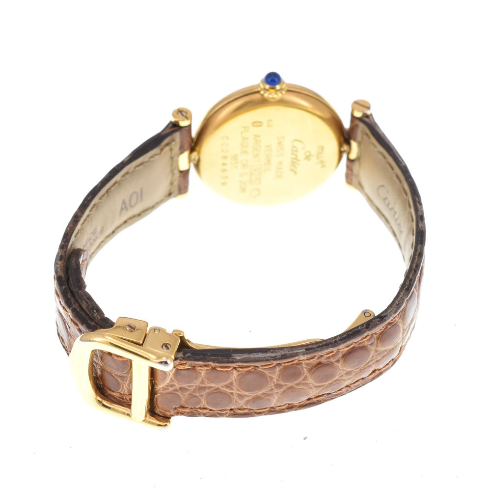 CARTIER Must Vendome W1002254 SV925 (Gold Plated) / Leather Ivory Dial Quartz Ladies
 Watch M#145591