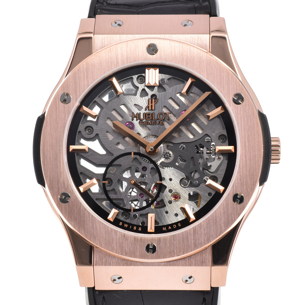 with paper HUBLOT Lasik Fusion Classico Ultra Thin Skeleton 515.OX.0180.LR black Dial Hand Winding Men's
 Watch O#145633