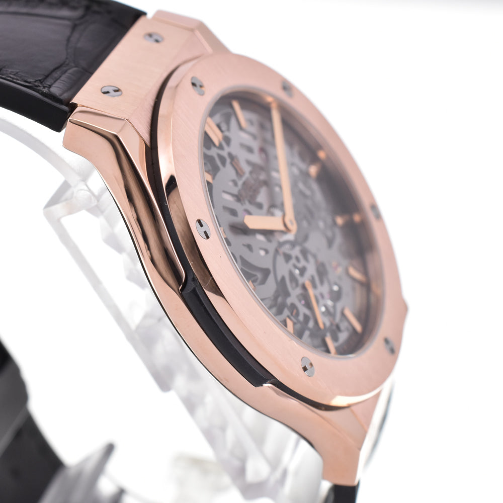 with paper HUBLOT Lasik Fusion Classico Ultra Thin Skeleton 515.OX.0180.LR black Dial Hand Winding Men's
 Watch O#145633